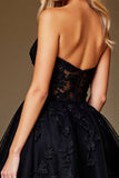 Black Corset Sweetheart Short Lace A Line Prom Dress