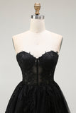 Black Sweetheart Corset Short Lace A Line Prom Dress