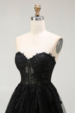 Black Sweetheart Corset Short Lace A Line Prom Dress