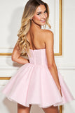 A Line Pink Corset Tulle Sweetheart Short Prom Dress
