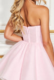 A Line Pink Corset Tulle Sweetheart Short Prom Dress