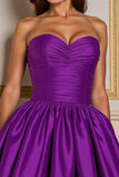 Dark Purple Sweetheart Satin A Line Ruched Short Prom Dress