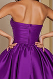 Dark Purple Sweetheart Satin A Line Ruched Short Prom Dress