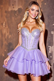 Sparkly Purple Sequin Sweetheart Corset Short Prom Dress with Ruffles