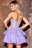 Sparkly Purple Sequin Sweetheart Corset Short Prom Dress with Ruffles