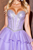 Sparkly Purple Sequin Sweetheart Corset Short Prom Dress with Ruffles