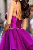 Sparkly Dark Purple Tulle Corset Short A Line Prom Dress with Beading