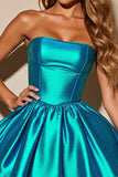 Metallic Blue Corset A Line Strapless Short Prom Dress