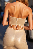 Sparkly Golden Corset Bodycon Strapless Short Prom Dress