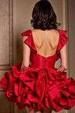 Sparkly Red Corset Sequins Short Prom Dress with Ruffles