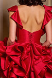 Sparkly Red Corset Sequins Short Prom Dress with Ruffles