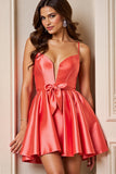 Orange Corset Satin A Line Short Prom Dress with Bow