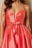 Orange Corset Satin A Line Short Prom Dress with Bow
