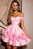 Pink Floral Satin Corset A Line Cut Out Short Prom Dress