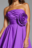 A Line Purple Floral Strapless Short Prom Dress