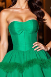 Dark Green Corset A Line Short Prom Dress with Feathers