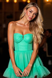 Green Tulle Strapless Ruched A Line Short Prom Dress