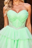 Sparkly Green Corset A Line Tulle Short Prom Dress with Beading