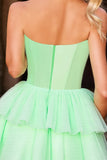 Sparkly Green Corset A Line Tulle Short Prom Dress with Beading