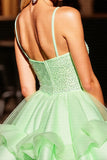 Sparkly Green Corset Beaded Corset Short Prom Dress with Ruffles