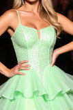 Sparkly Green Tulle Ruffled Corset Short Prom Dress