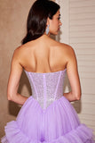 Sparkly Lilac Tulle Corset Short Ruffled Prom Dress with Sequins