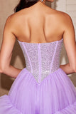 Sparkly Lilac Tulle Corset Short Ruffled Prom Dress with Sequins