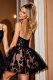 Black A Line Corset Short Lace Prom Dress