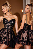 Black A Line Corset Short Lace Prom Dress