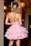 Sparkly Pink Tulle Corset Short Prom Dress with Beading