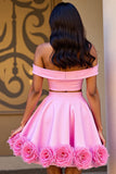 Pink Satin 2 Piece Floral Short Prom Dress