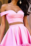 Pink Satin 2 Piece Floral Short Prom Dress