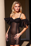 Black Bodycon Cold Shoulder Corset Short Prom Dress with Ruffles