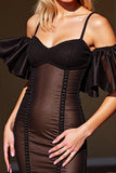 Black Bodycon Cold Shoulder Corset Short Prom Dress with Ruffles
