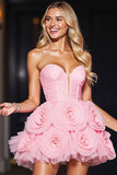 Pink Tulle Corset Floral Short Prom Dress