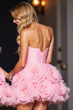 Pink Tulle Corset Floral Short Prom Dress