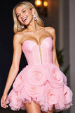 Pink Tulle Corset Floral Short Prom Dress