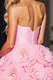 Pink Tulle Corset Floral Short Prom Dress