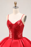 Red Sparkly Corset Short Ruffled Prom Dress with Sequins