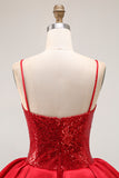 Red Sparkly Corset Short Ruffled Prom Dress with Sequins