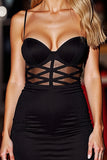 Sexy Black Spaghetti Straps Bodycon Satin Short Prom Dress