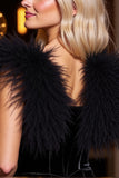 Black Velvet Bodycon Short Cocktail Dress with Feathers