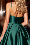 Dark Green Satin Corset A Line Short Prom Dress with Beading
