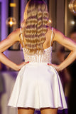 Short White Corset A Line Satin Prom Dress with Lace