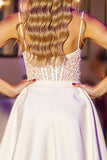 Short White Corset A Line Satin Prom Dress with Lace
