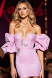 Sparkly Pink Satin Sweetheart Bodycon Short Prom Dress with Sequins