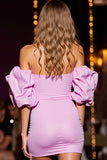 Sparkly Pink Satin Sweetheart Bodycon Short Prom Dress with Sequins