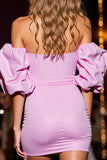 Sparkly Pink Satin Sweetheart Bodycon Short Prom Dress with Sequins