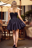 Cute Black Strapless A Line Short Prom Dress with Feathers