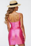 Satin Fuchsia Ruched Short Bodycon Prom Dress